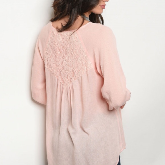 The EVERLIEGH 3/4 Sleeve Boho Pink Peasant Top - Picture 3 of 3